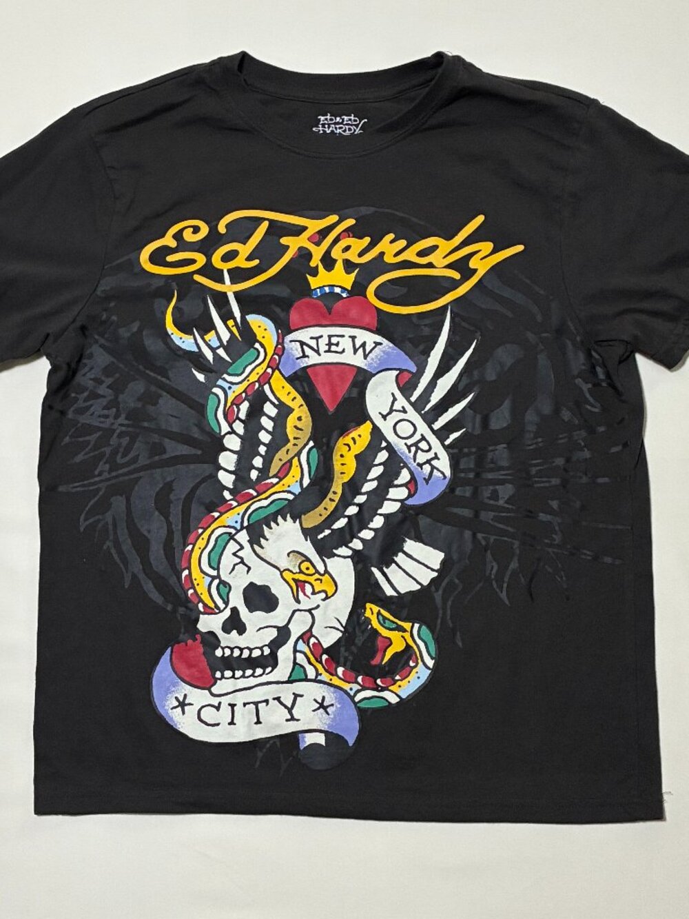 Ed by Ed Hardy; Printed Short-Sleeved T-Shirt; Black; Size Medium